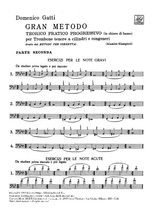 Gran Metodo Teorico Pratico Progressivo - Parte II - (In Chiave Di Basso) Tratto Dal Metodo Per Cornetta, Per Trombone A Cilindri E Congeneri - trombon nebo tuba